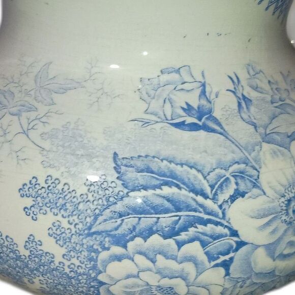 Jardinière: Antique Ironstone French Pitcher -Transferware colors Blue Flowers. - Picture 2 of 6